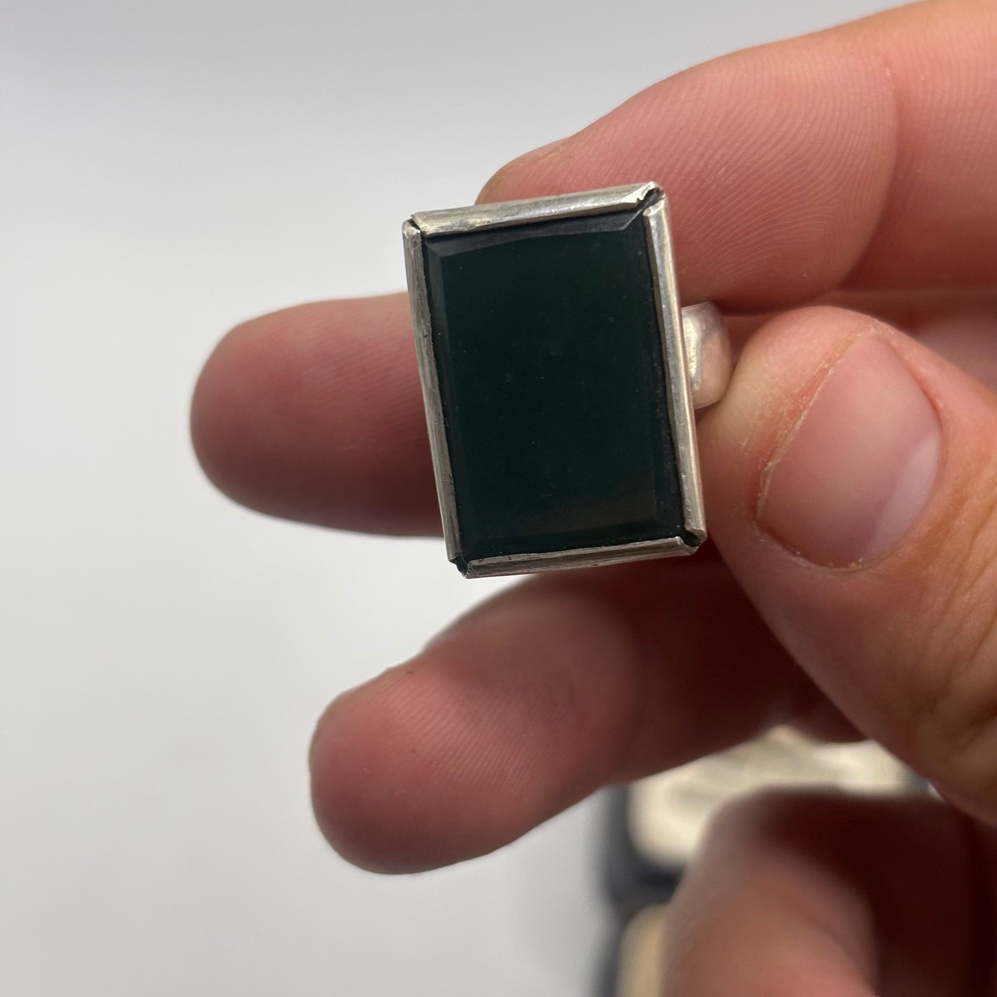 Silver Large Agate Ring (O)