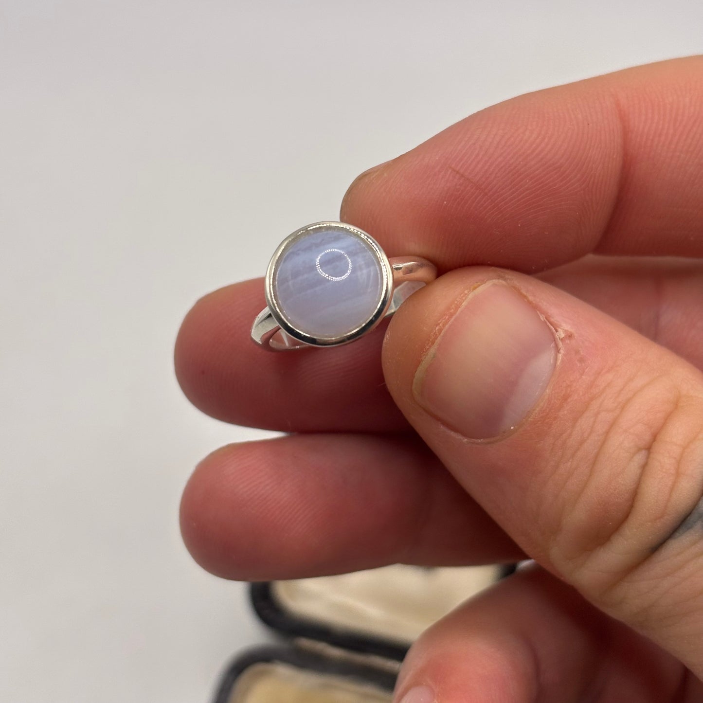 Silver Blue Laced Agate Ring