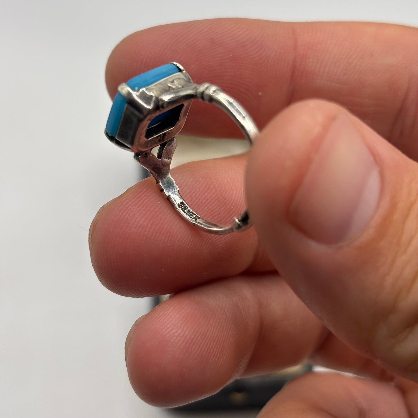 Silver Vintage Blue Glass Ring (P)