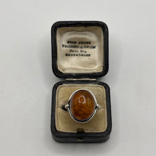 Silver Amber Ring
