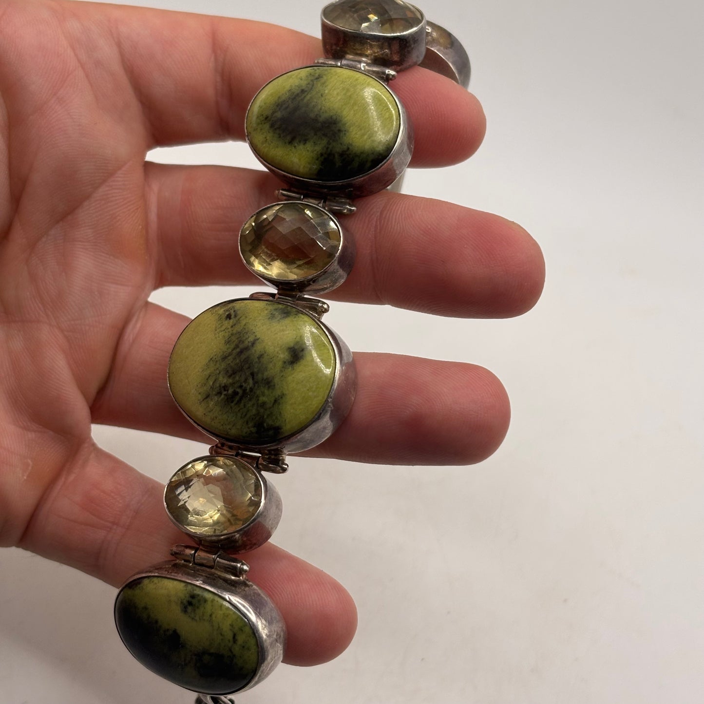 Silver 7”-8” Serpentine & Citrine Bracelet