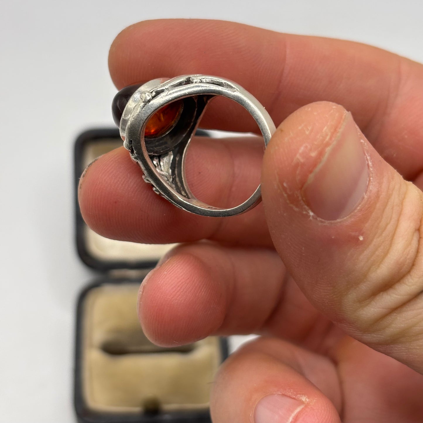 Silver Amber Signet Ring