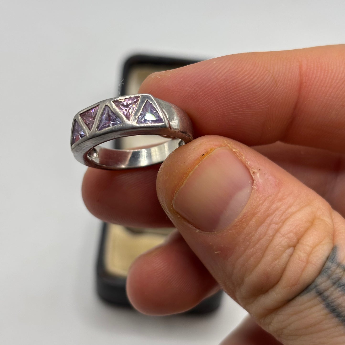 Silver Pink & Purple CZ Ring