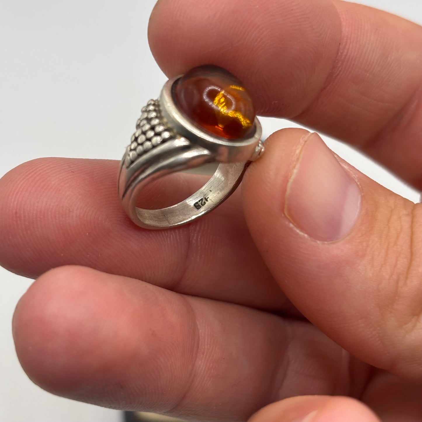 Silver Amber Signet Ring (K)