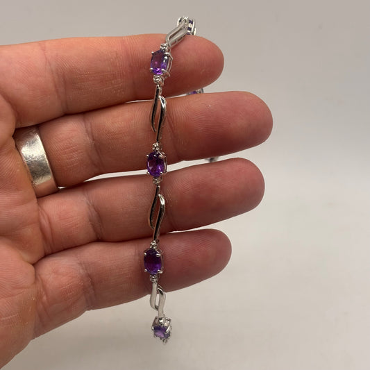 Silver 7.5” Amethyst & Diamond Bracelet
