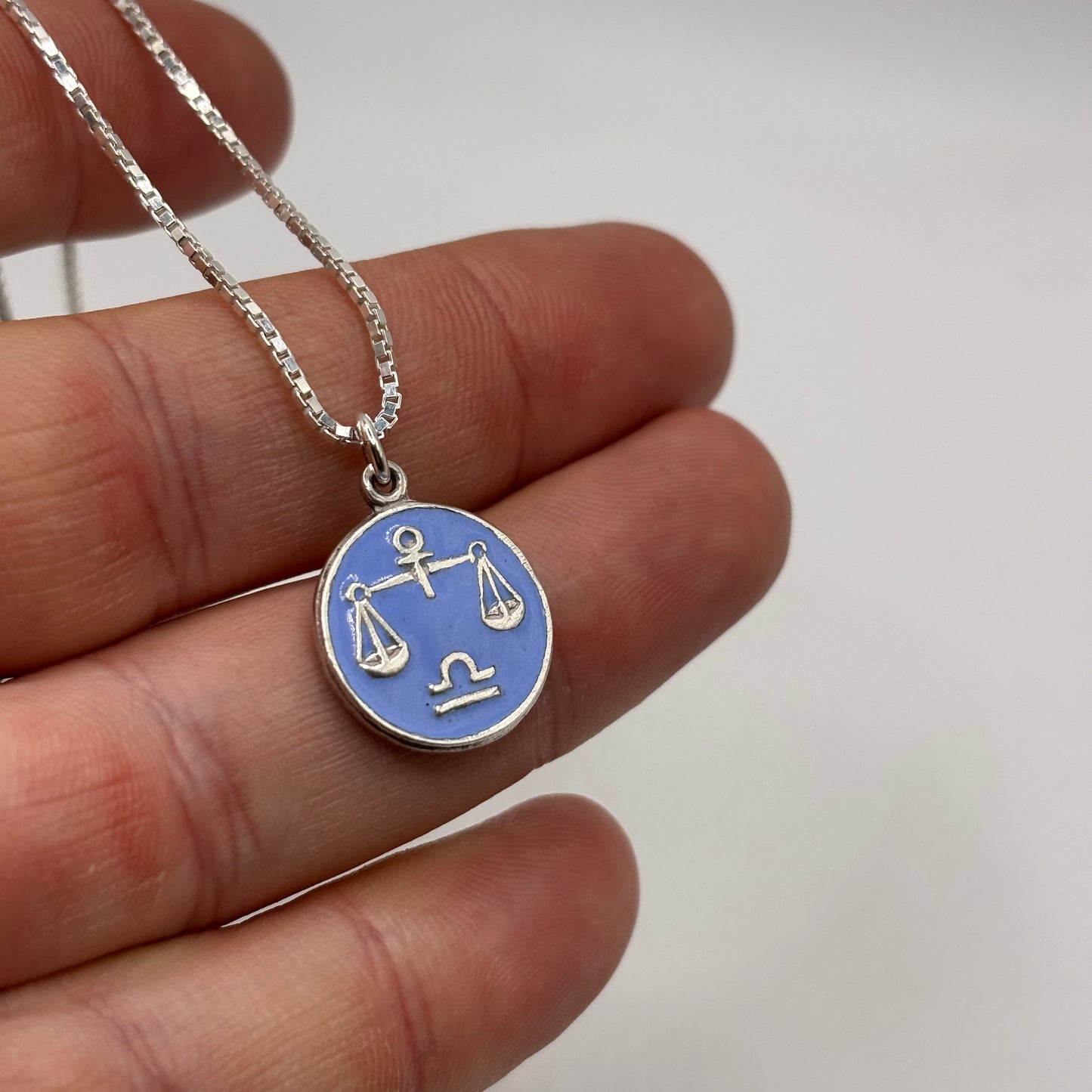 Silver 16” Vintage Libra Enamel Necklace