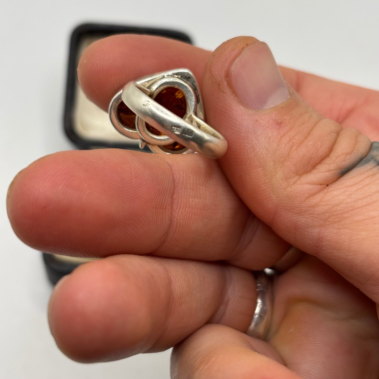 Silver Amber Heart Ring