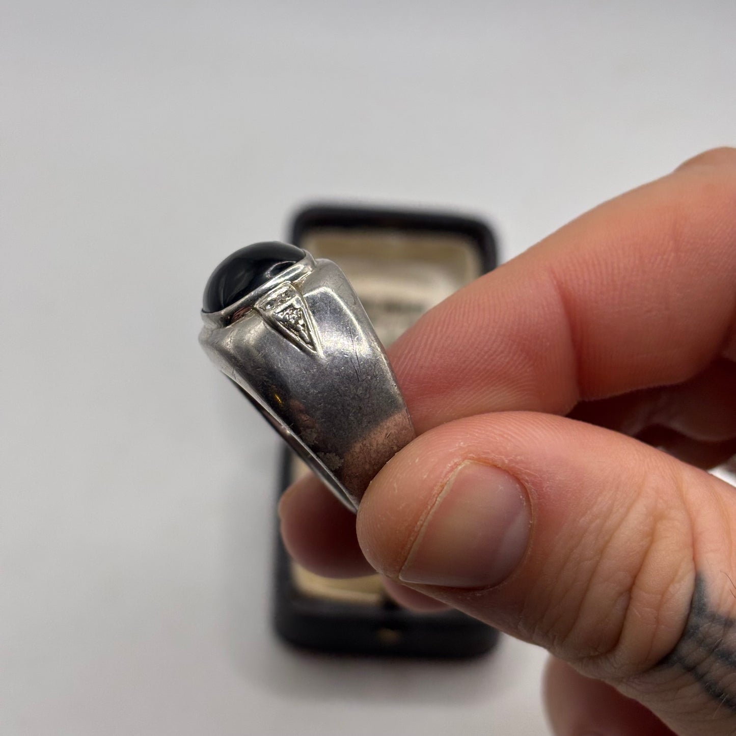 Silver Large Onyx & Diamond Ring