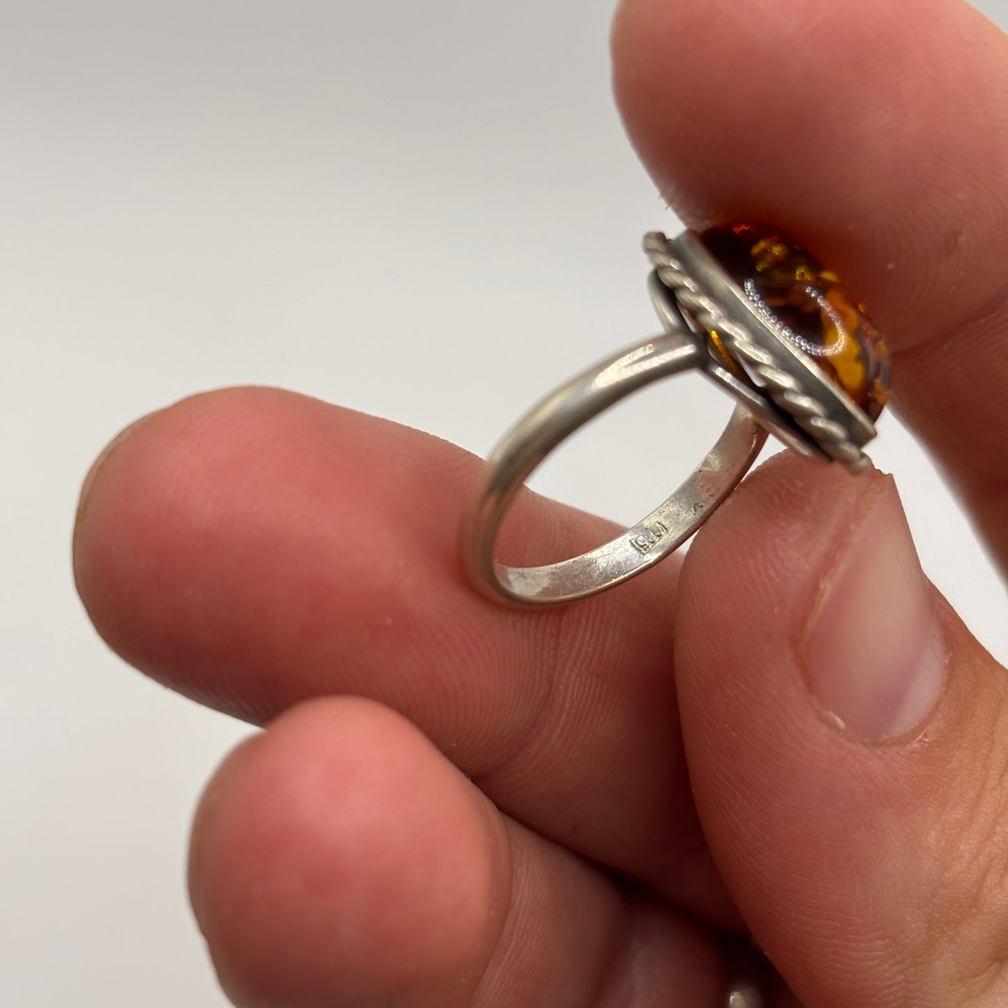 Silver Amber Ring (L)