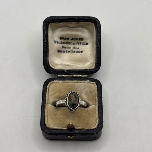 Silver Vintage Moss Agate Ring