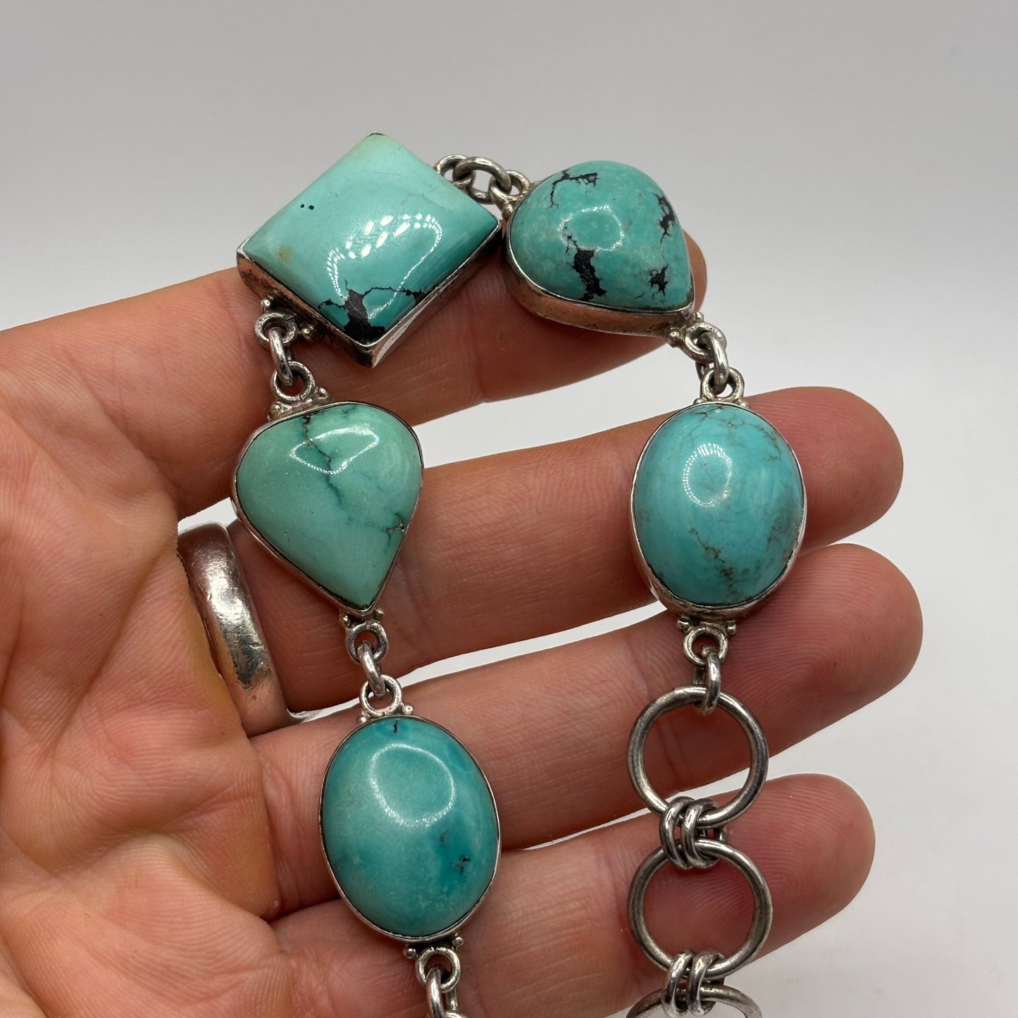 Silver 7.5”-8.5” Turquoise Bracelet