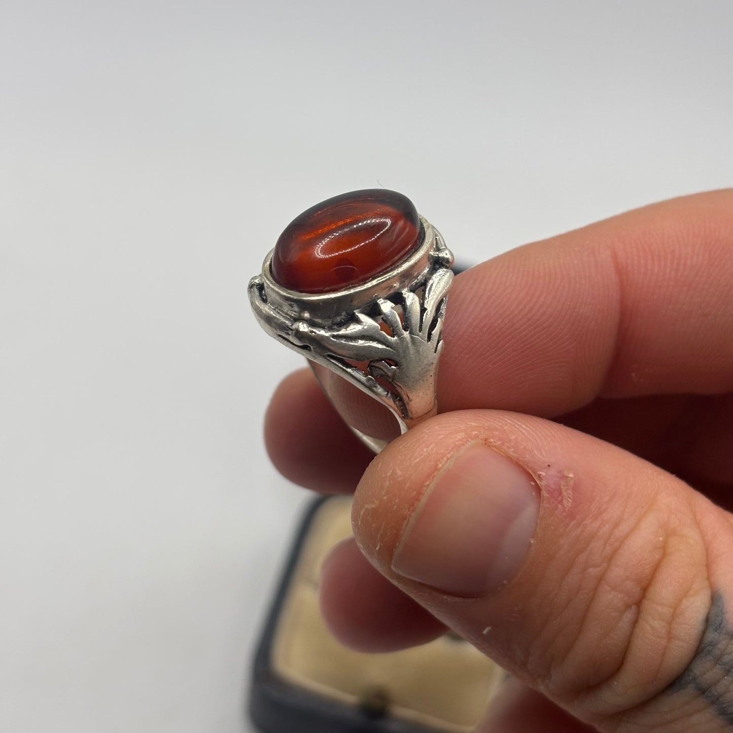 Silver Amber Signet Ring