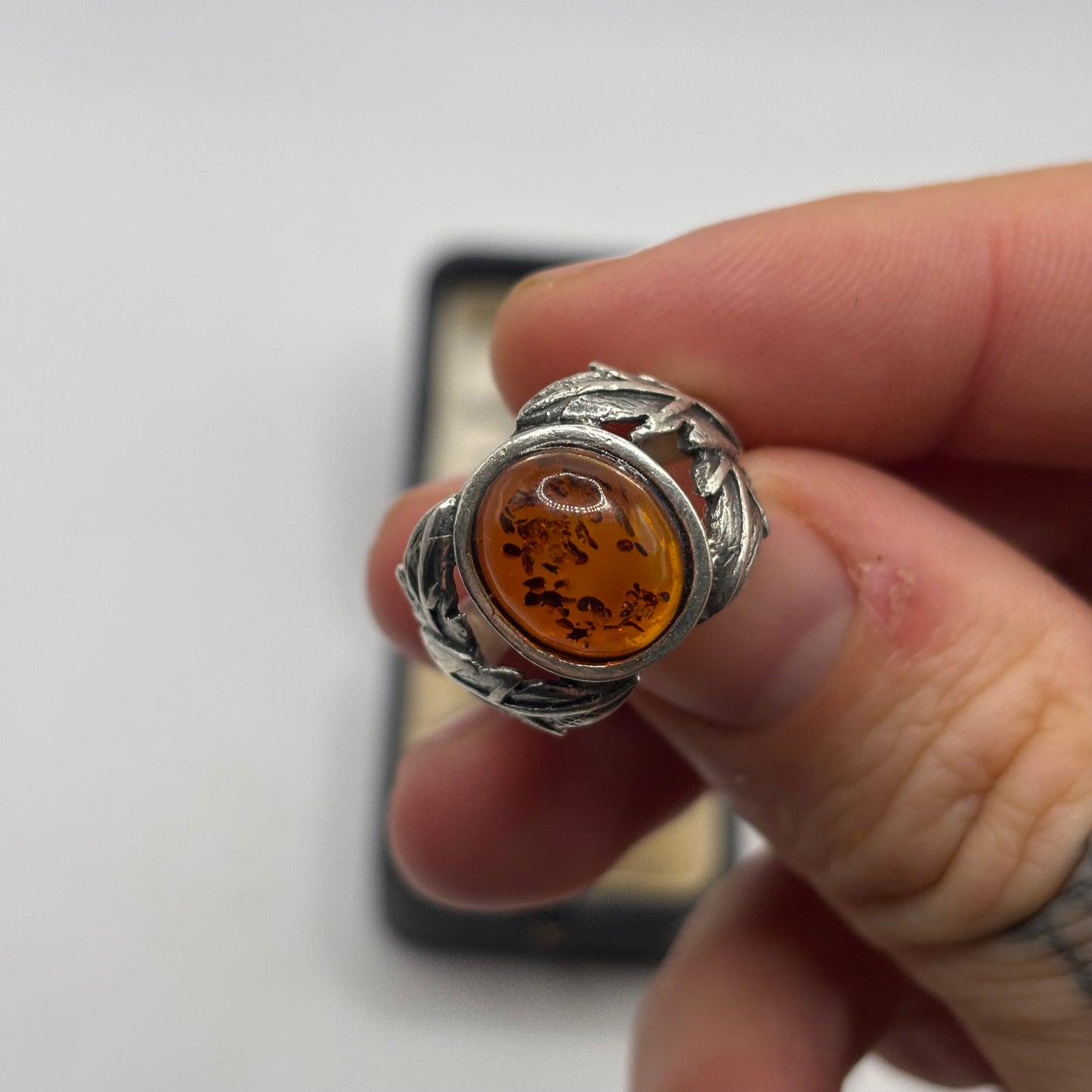 Silver Amber Ring