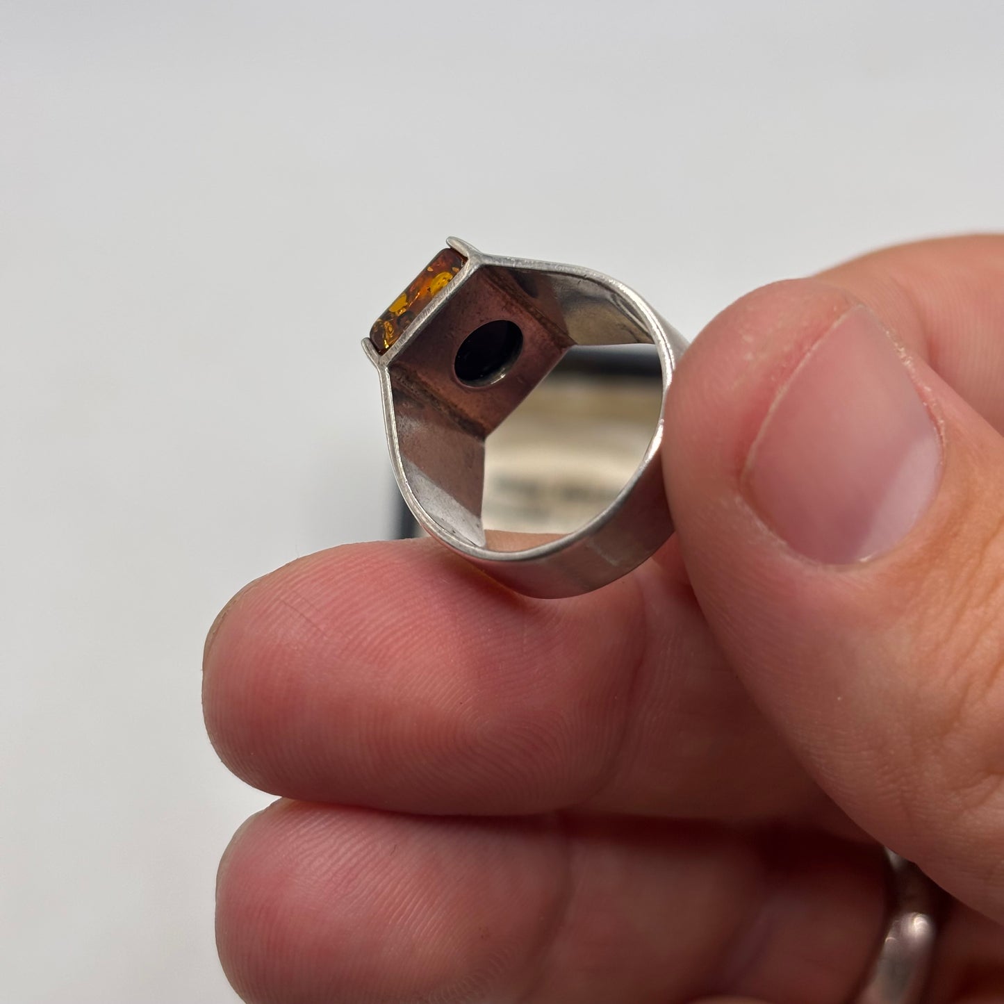 Silver Amber Signet Ring (N)