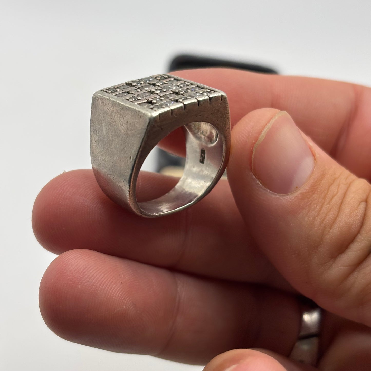 Silver Heavy CZ Signet Ring (P)