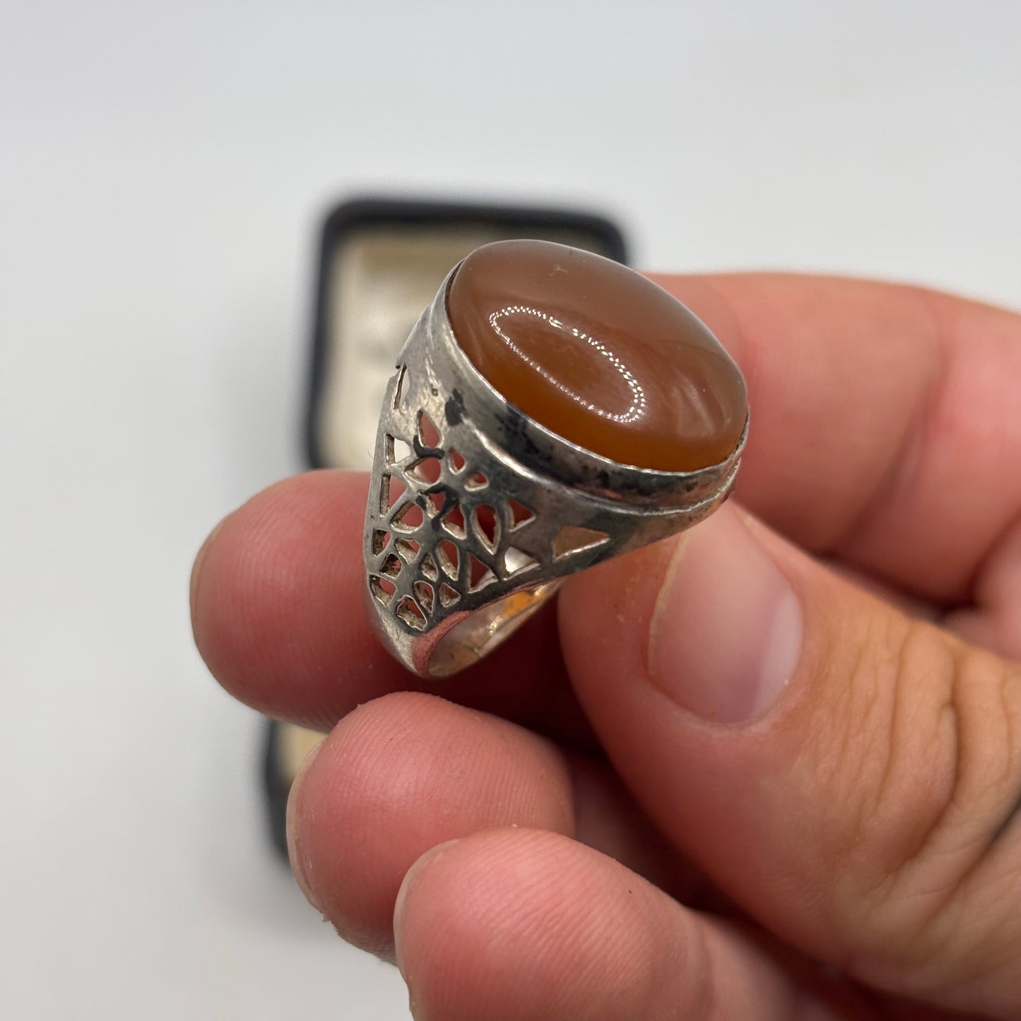 Silver Agate Signet Ring (T)