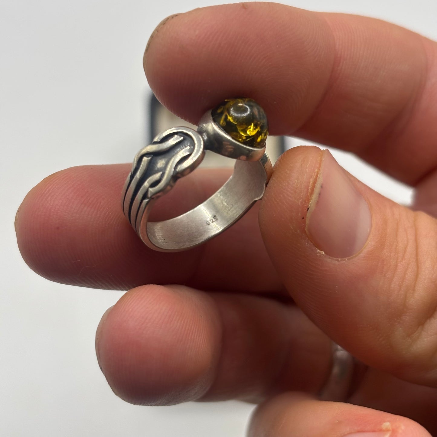 Silver Amber Ring