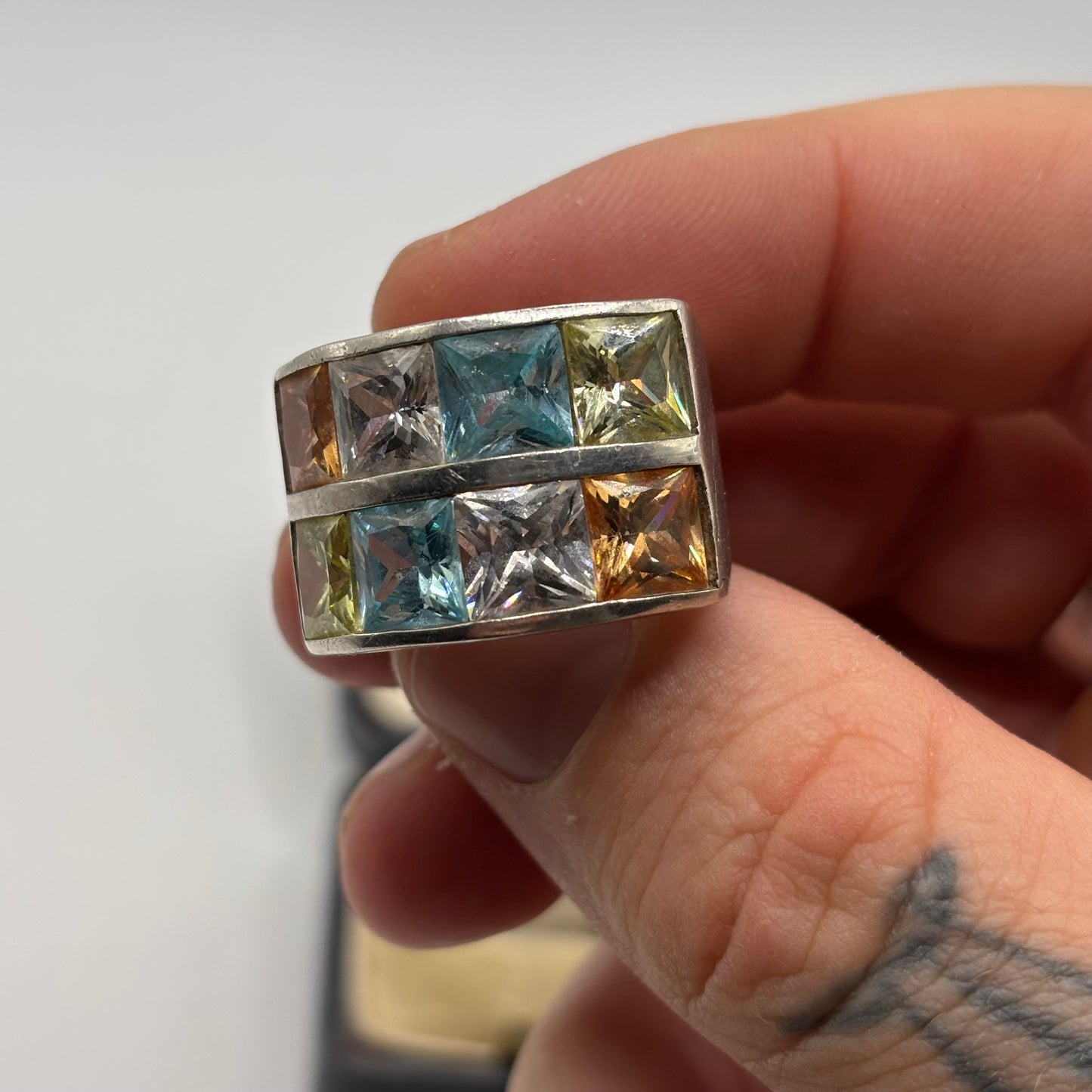 Silver Chunky Mixed Gem Ring