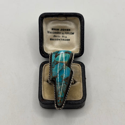 Silver “Desert Rose” Turquoise Lighting Bolt Ring (P)