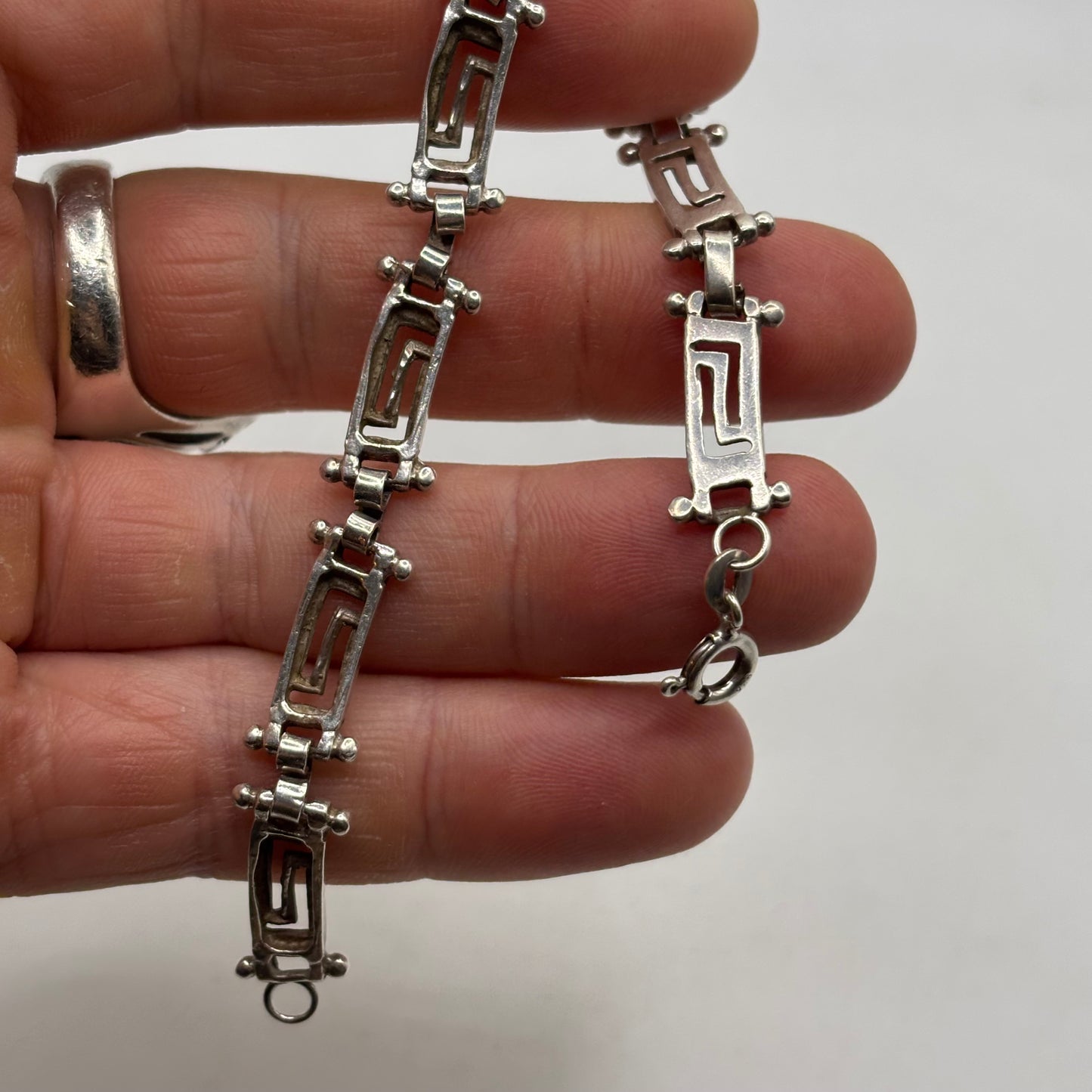 Silver 7.5” Greek Link Bracelet
