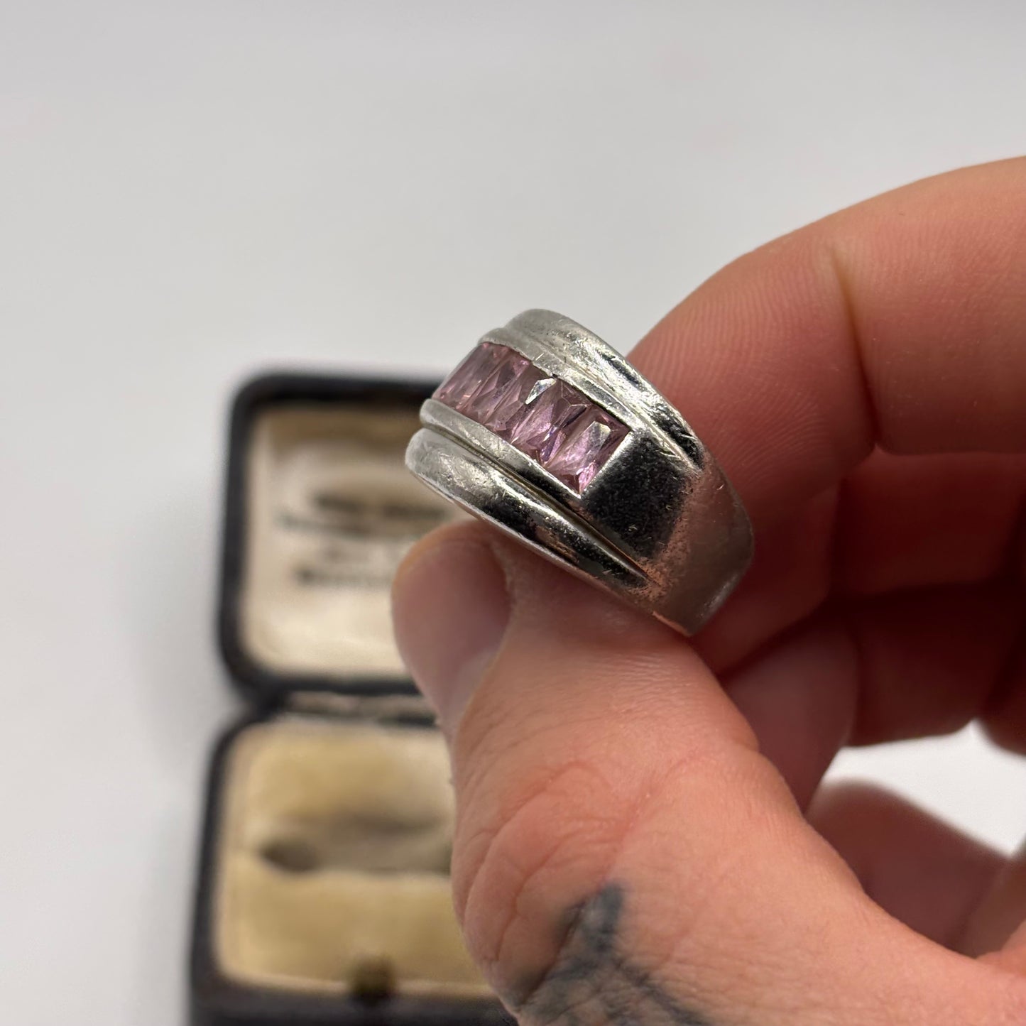 Silver Heavy Pink CZ Ring