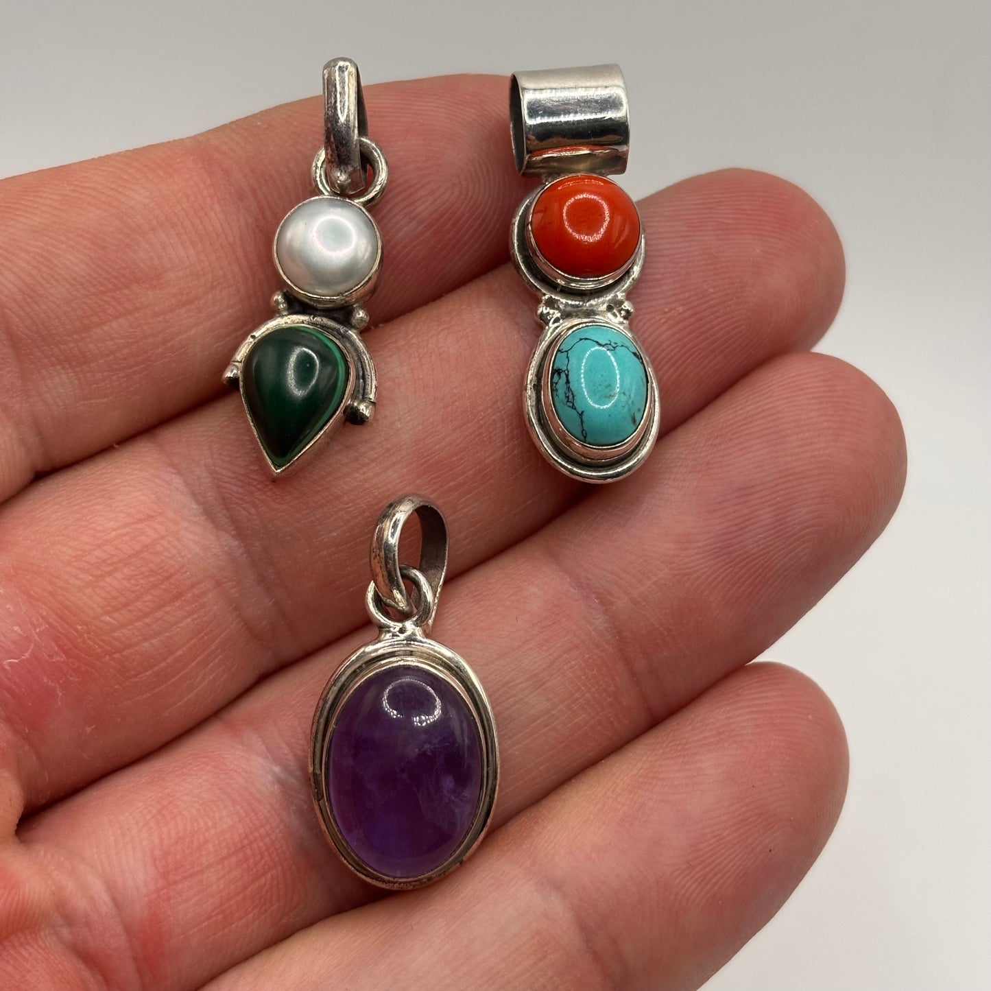 3x Silver Gem Pendants