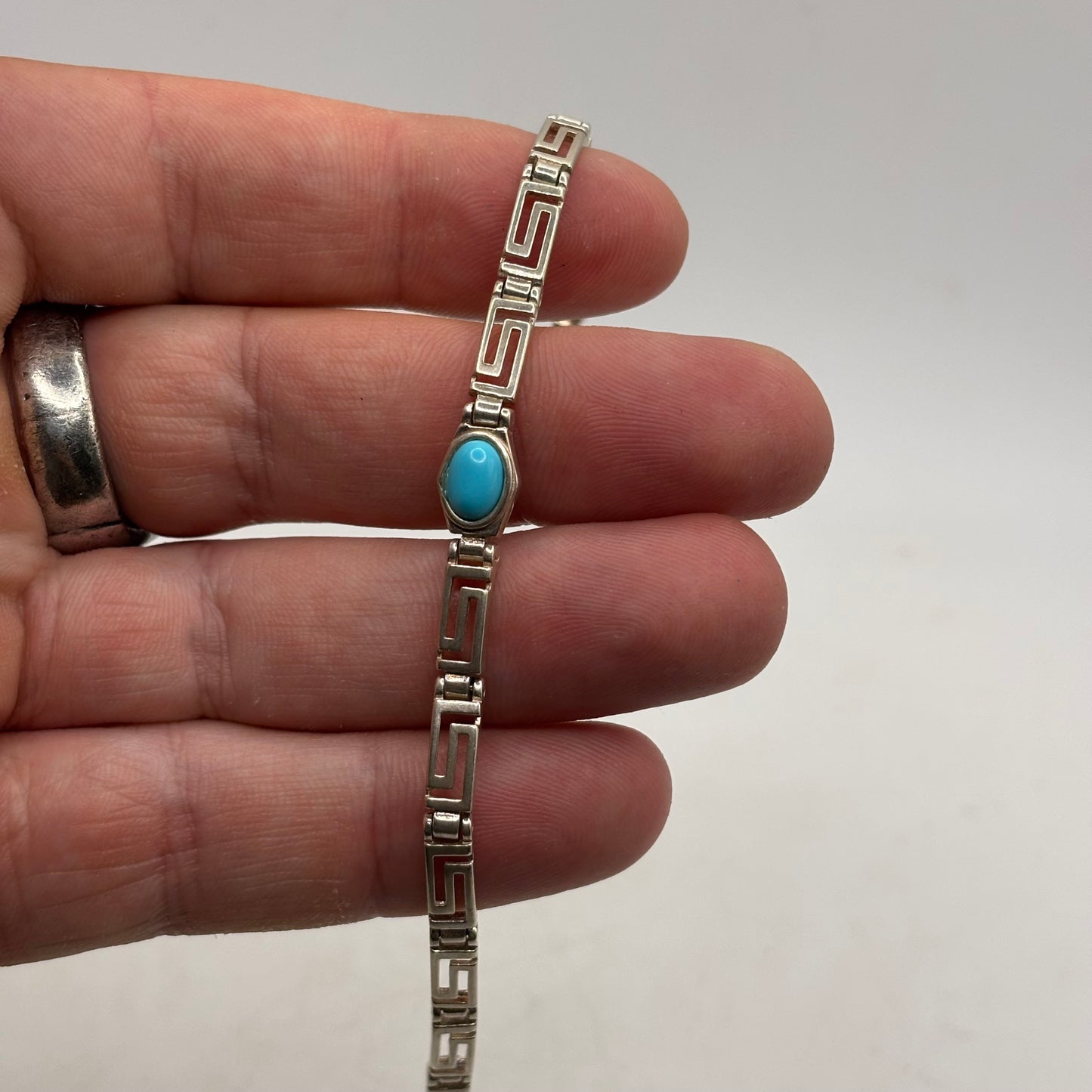 Silver 7” Turquoise Greek Bracelet