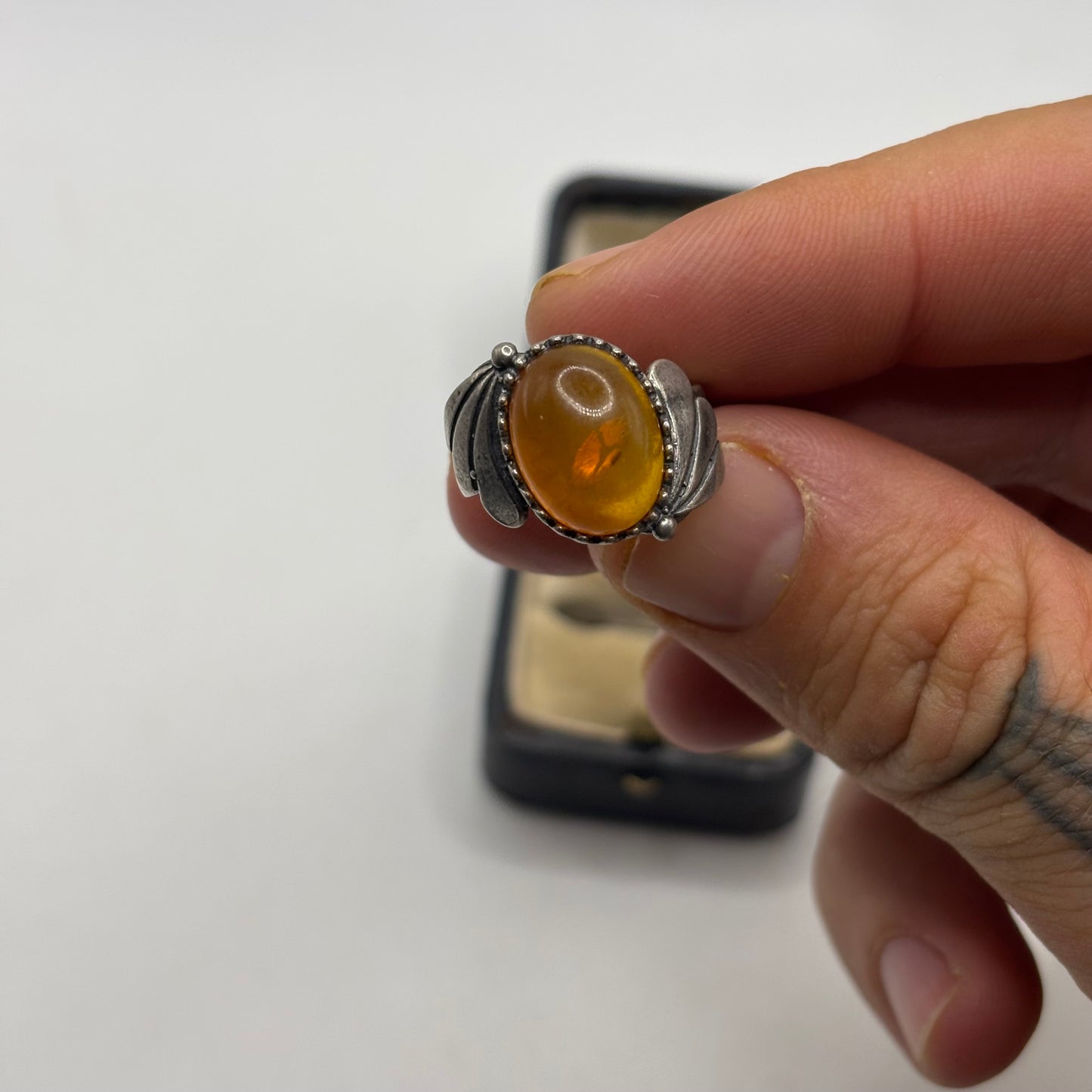 Silver Amber Ring