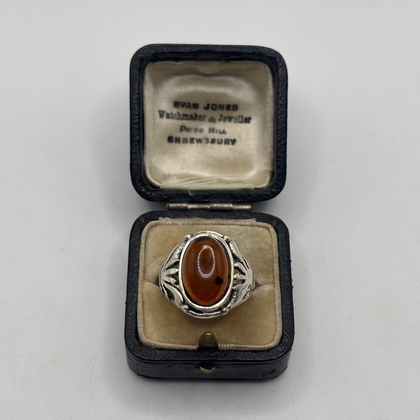 Silver Amber Signet Ring