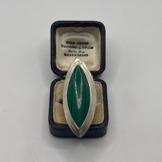 Silver Malachite Large Abstract Ring
