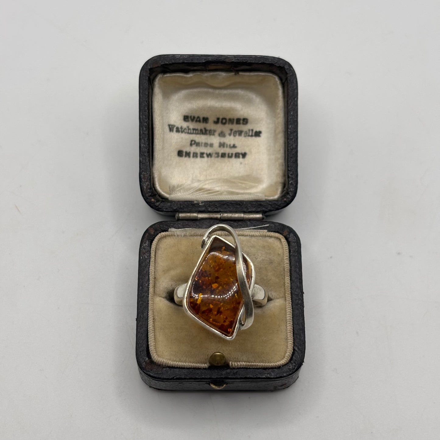 Silver Amber Abstract Ring