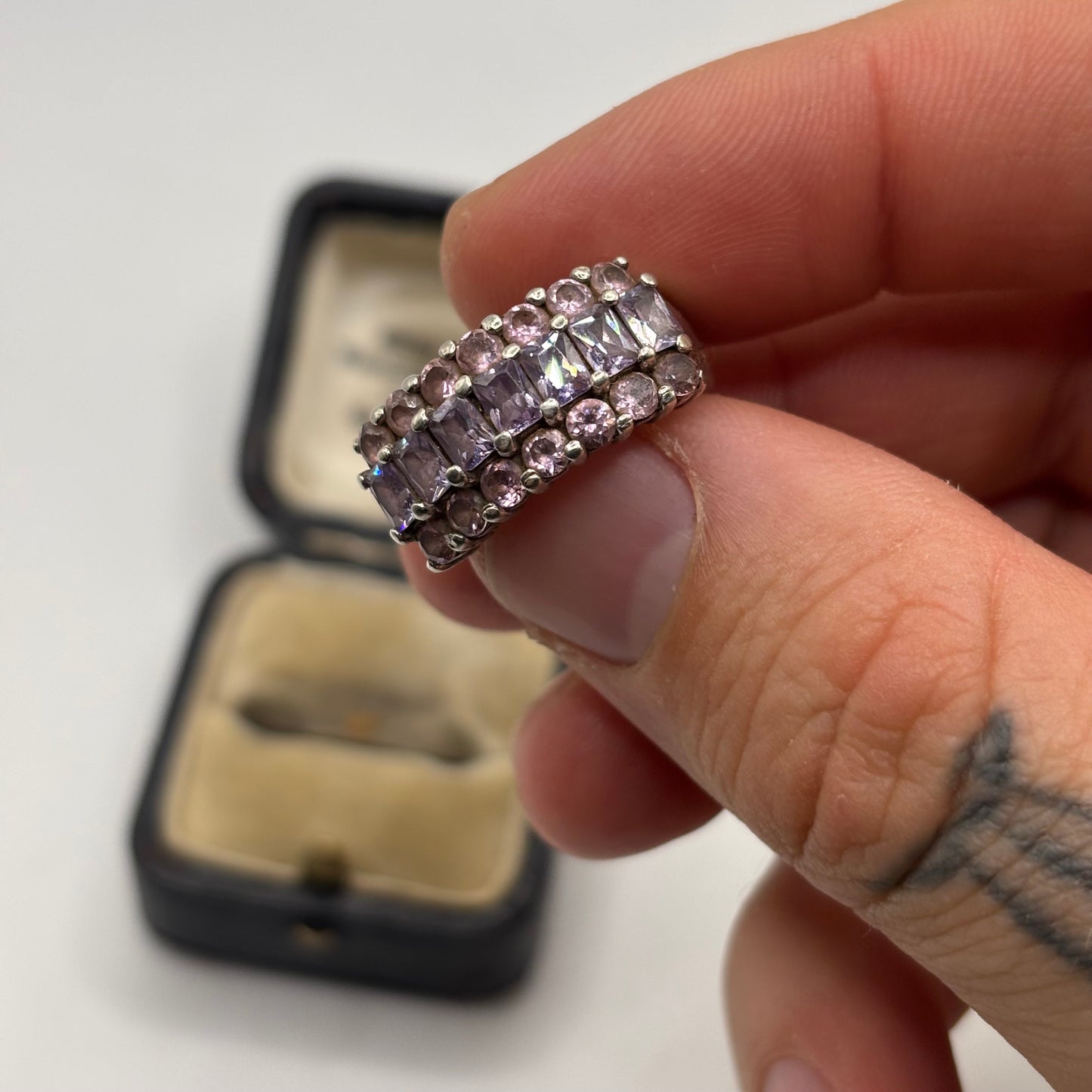 Silver Amethyst & Pink CZ Ring