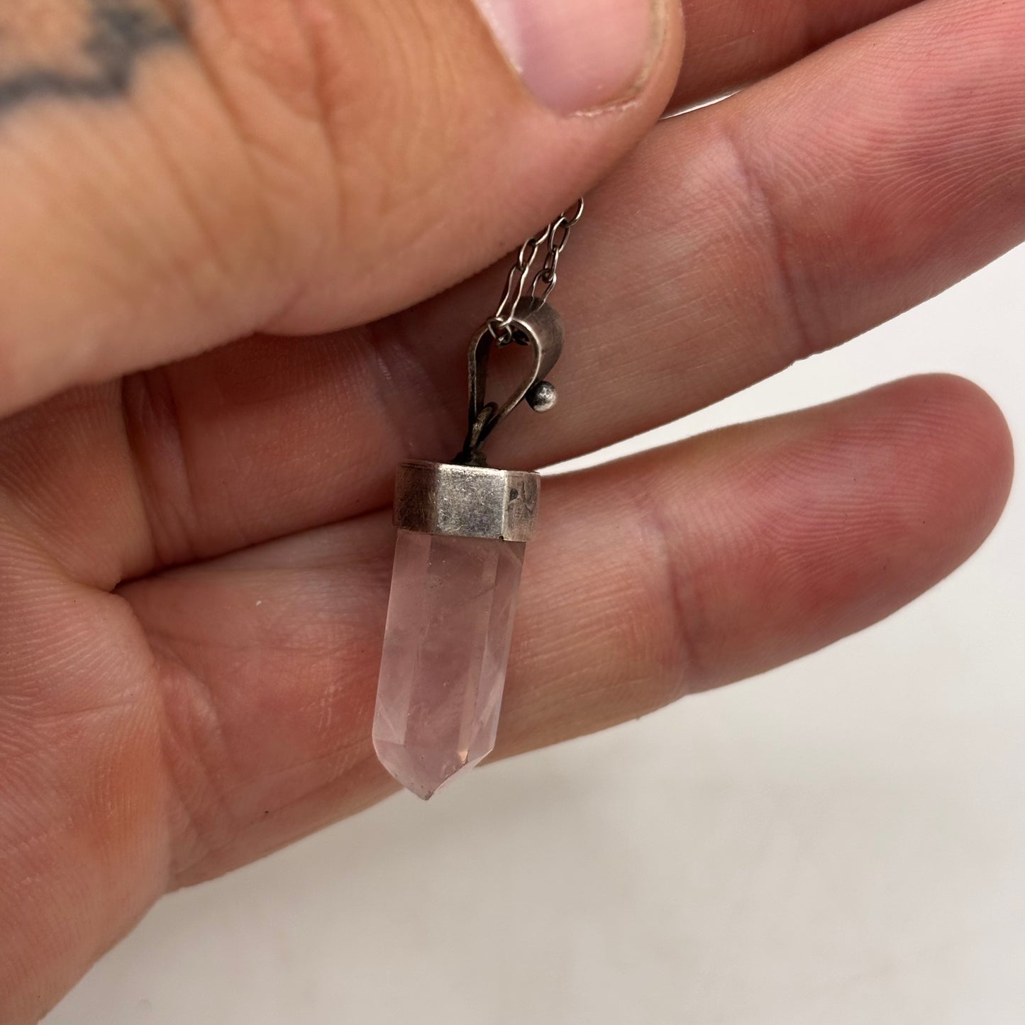 Silver 18” Rose Quartz Necklace