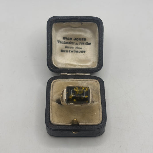 Silver Chunky Green Amber Ring (N)