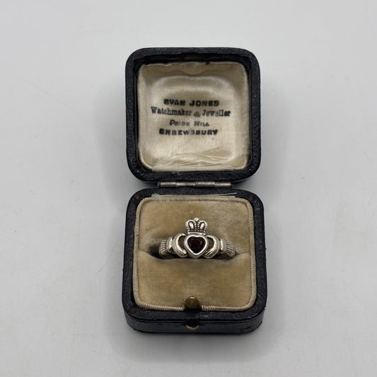 Silver Garnet Claddagh Ring