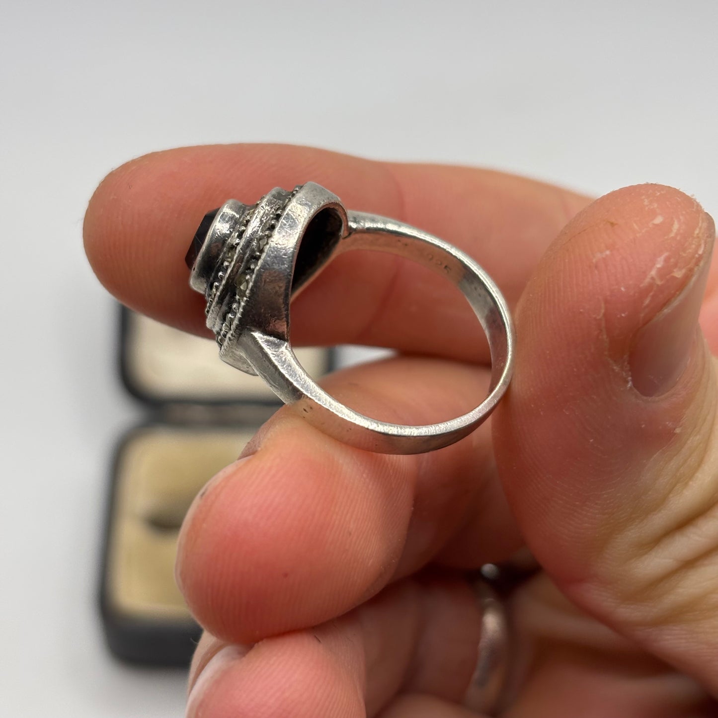 Silver Amethyst & Marcasite Ring