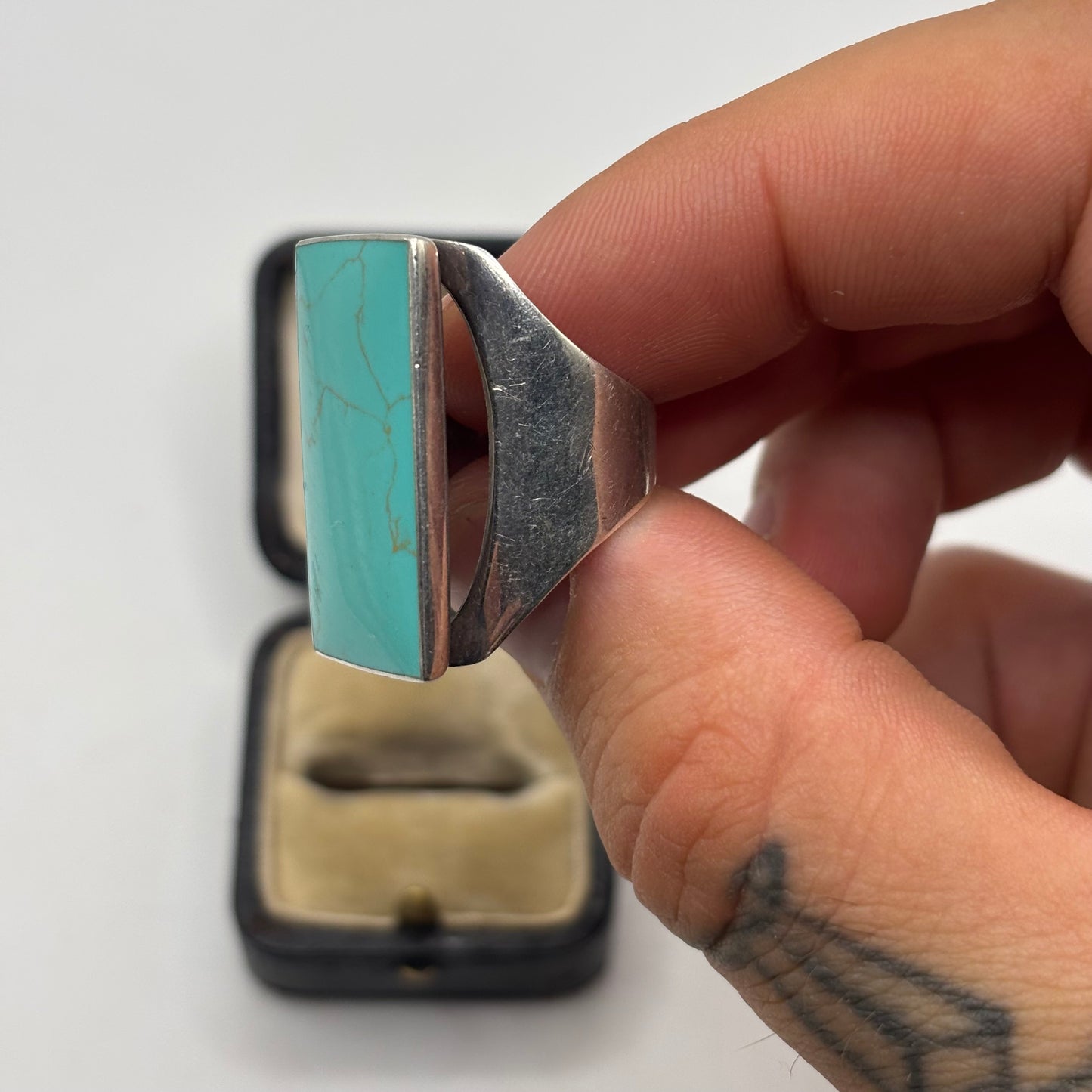 Silver Turquoise Rectangle Ring