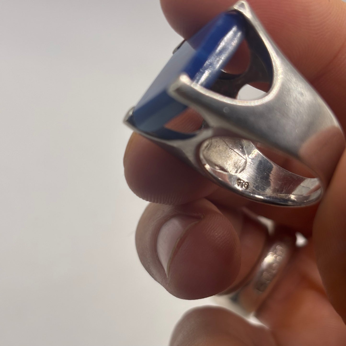 Silver Unusual Blue Stone Ring