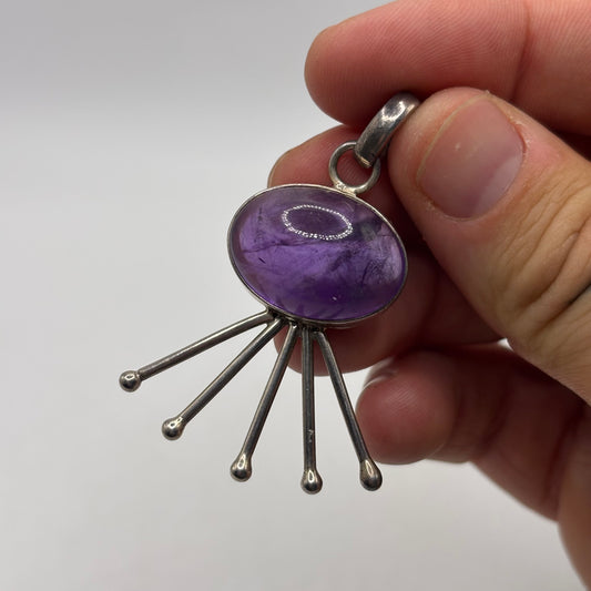 Silver Amethyst Abstract Pendant