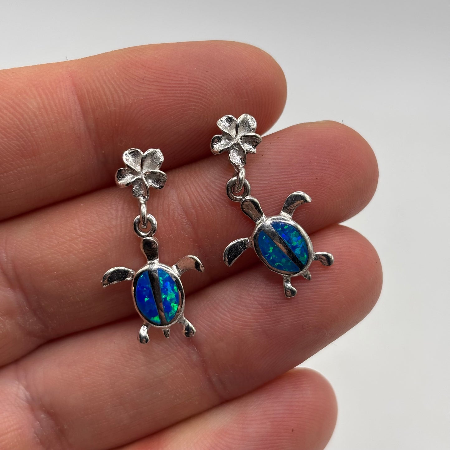 Silver Opal Turtle Earrings