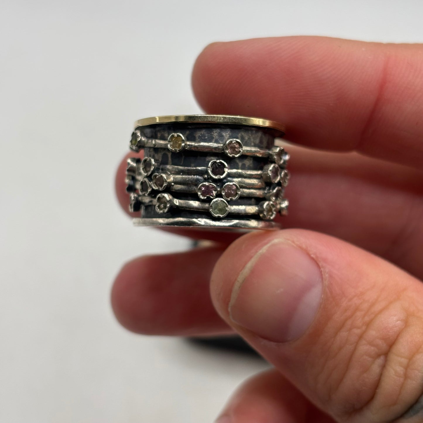 Silver 925 Heavy Mixed Gem Spinner (Q)