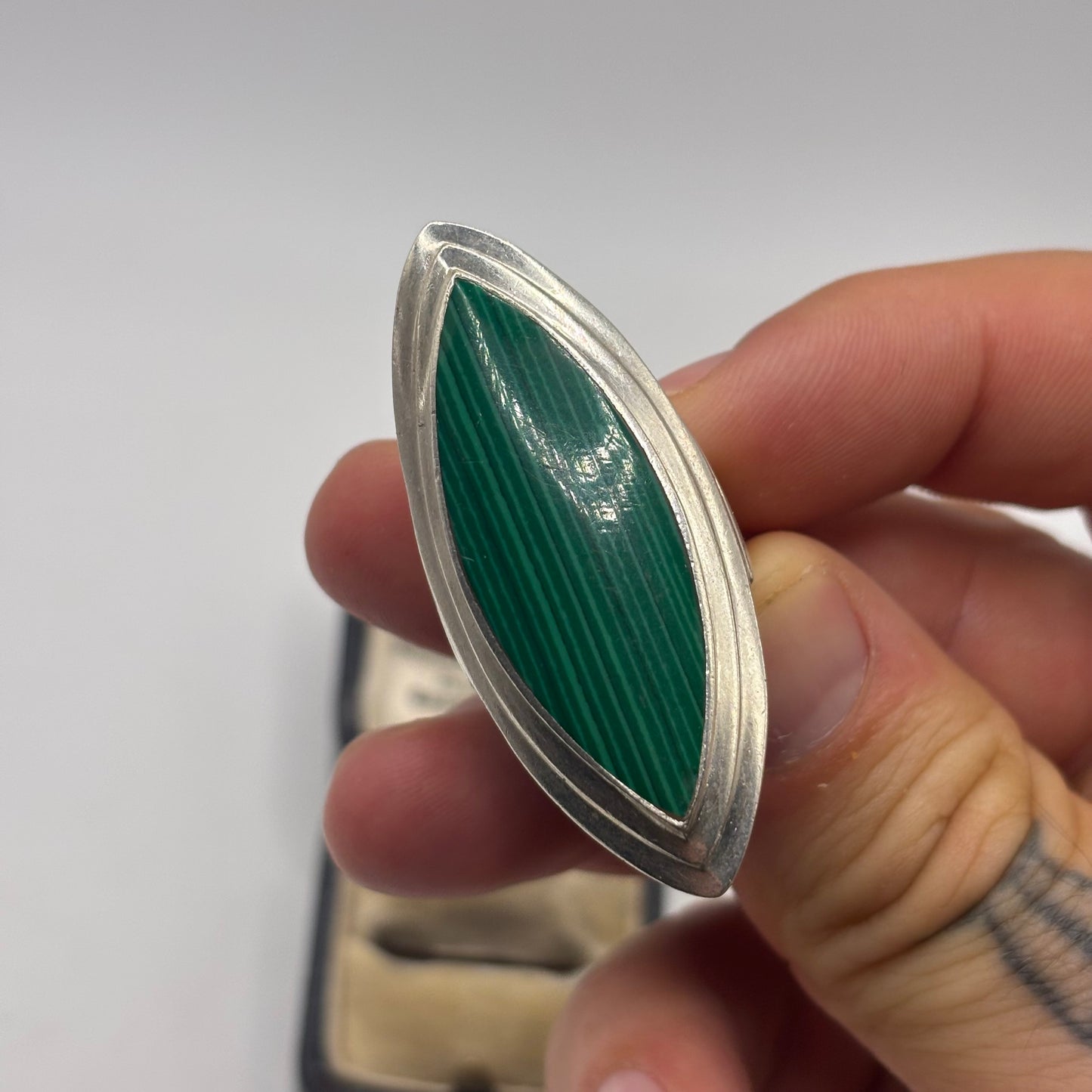 Silver Malachite Large Abstract Ring