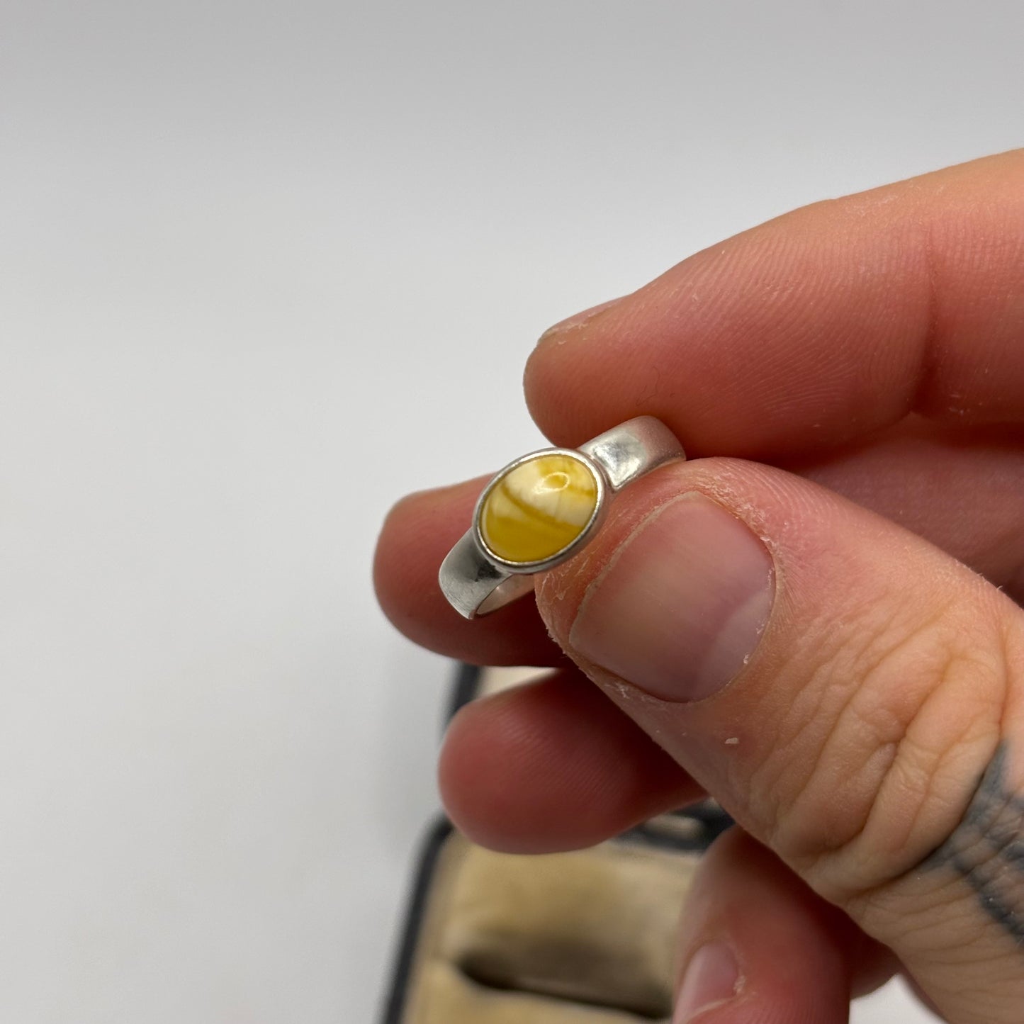 Silver Butterscotch Amber Ring