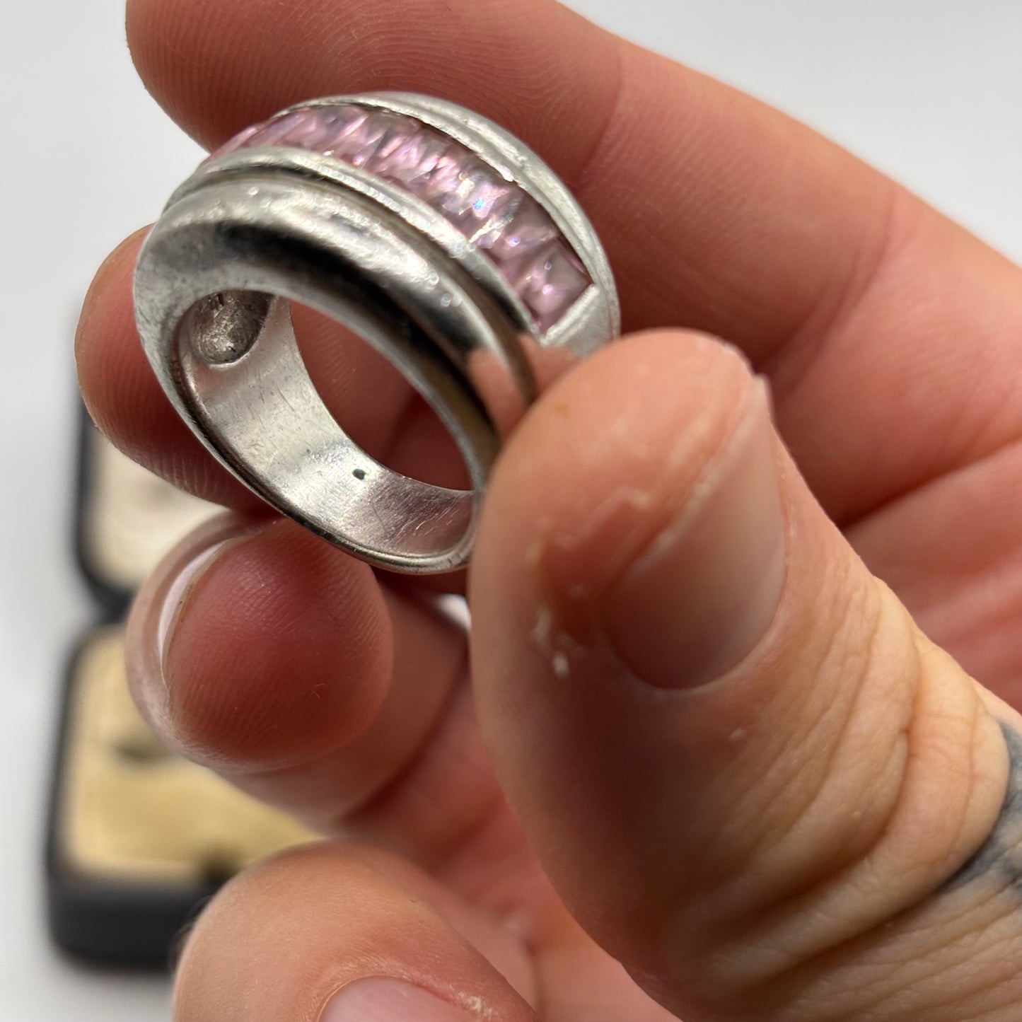 Silver Heavy Pink CZ Ring