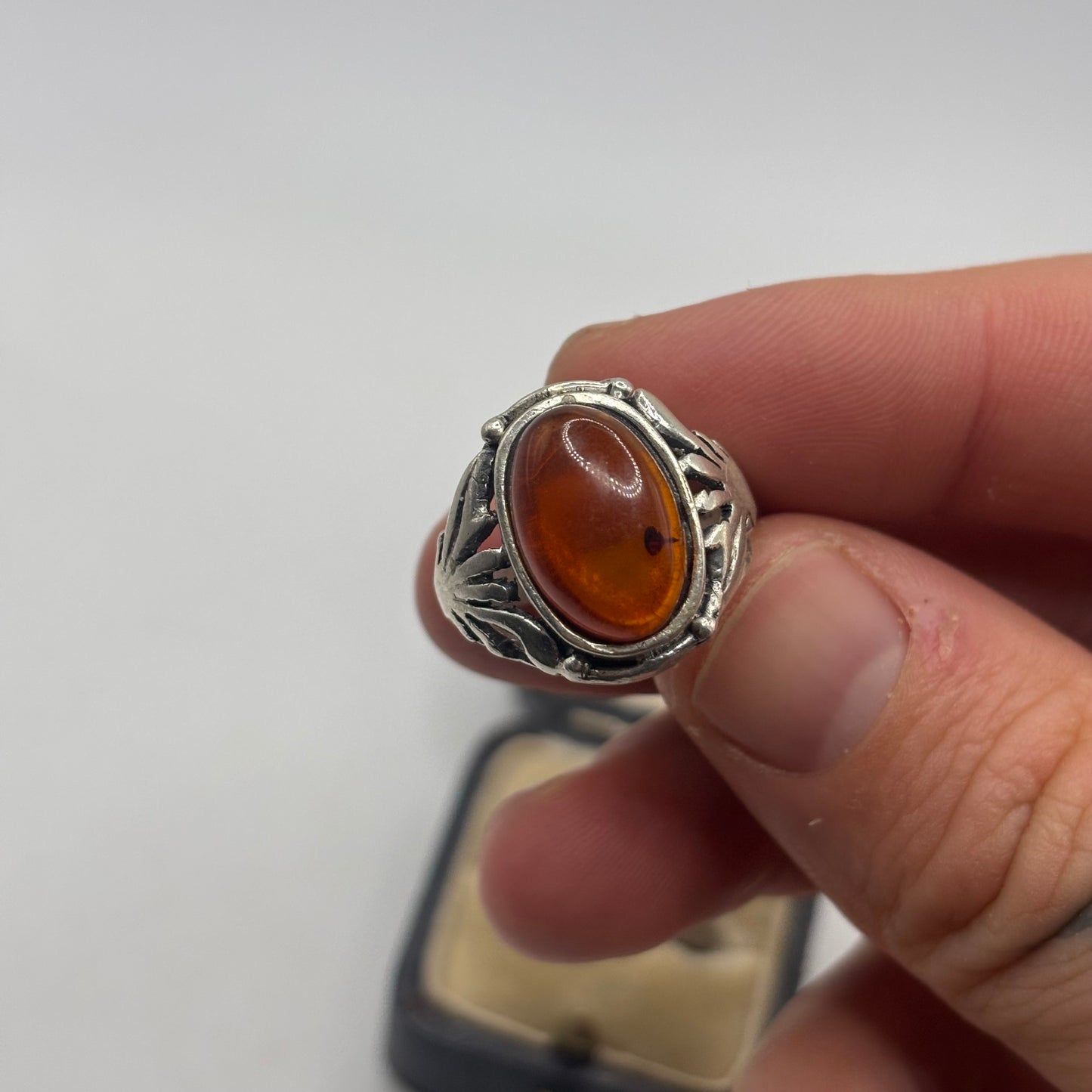 Silver Amber Signet Ring