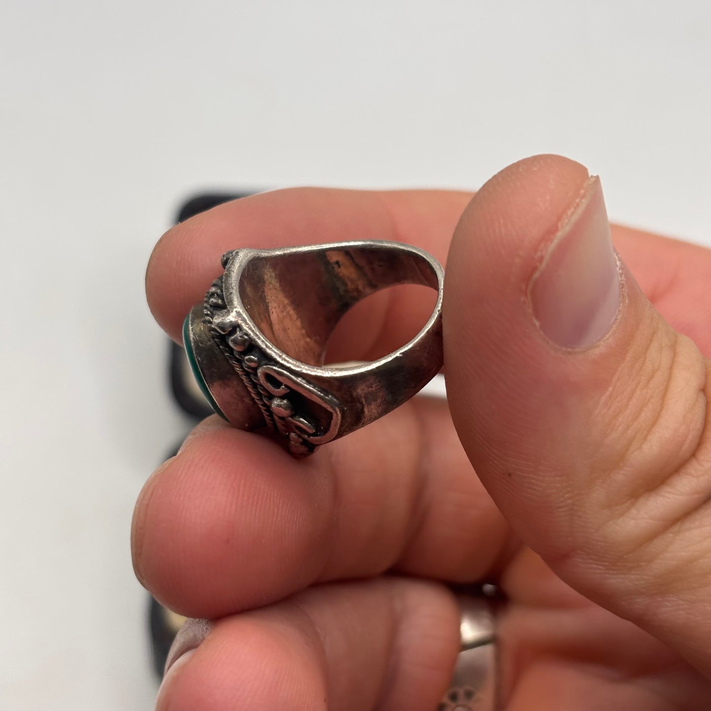 Silver Heavy Malachite Ring (L)