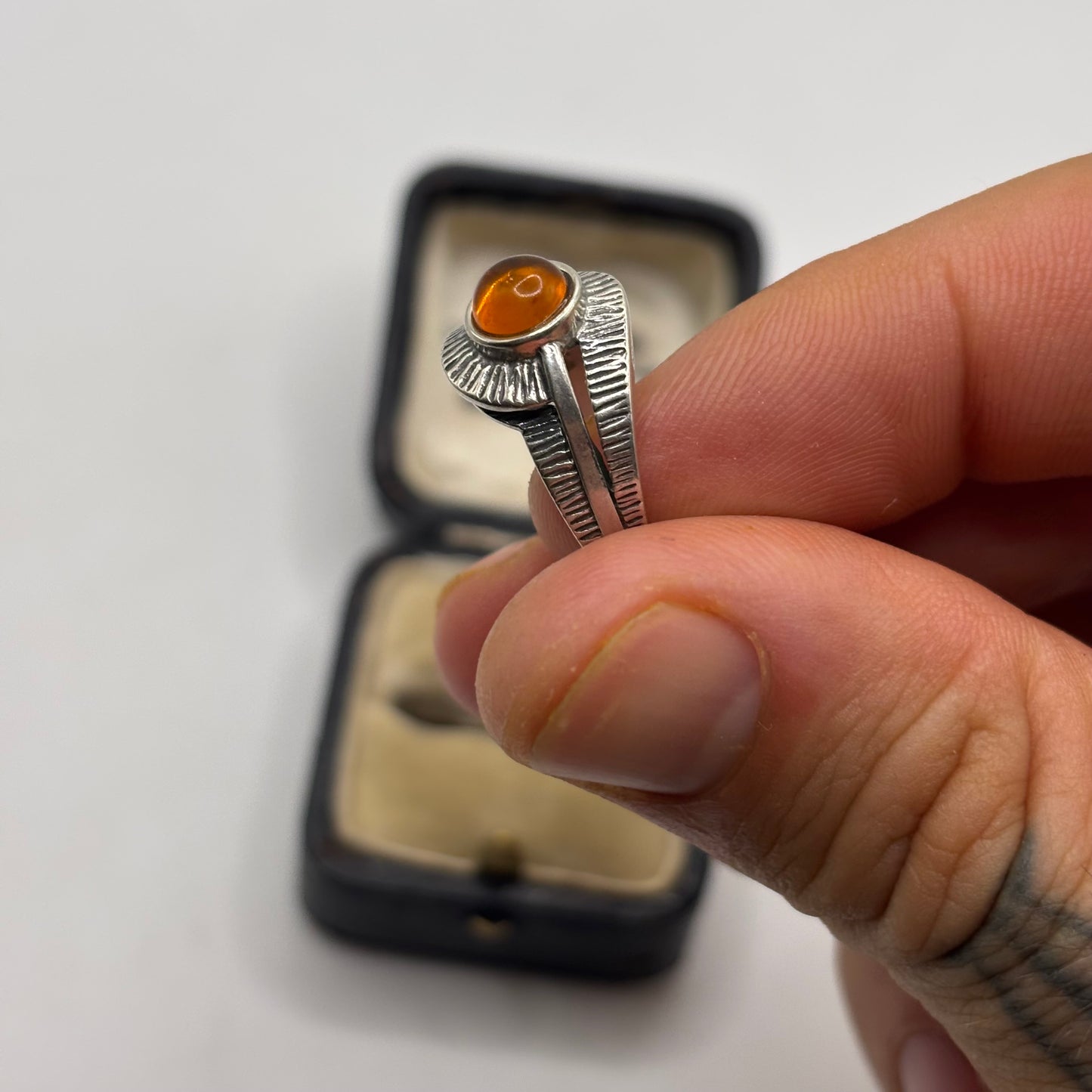 Silver Amber Ring