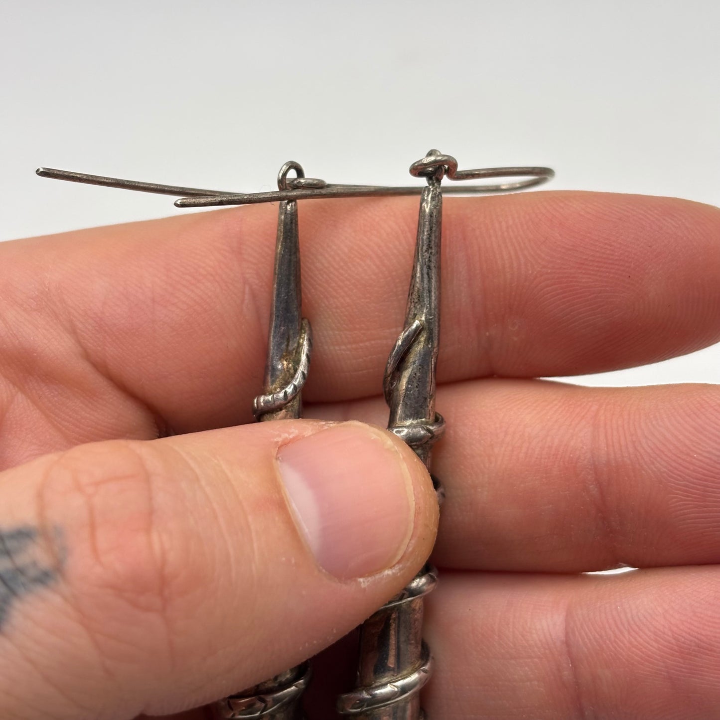 Silver Long Snake Earrings