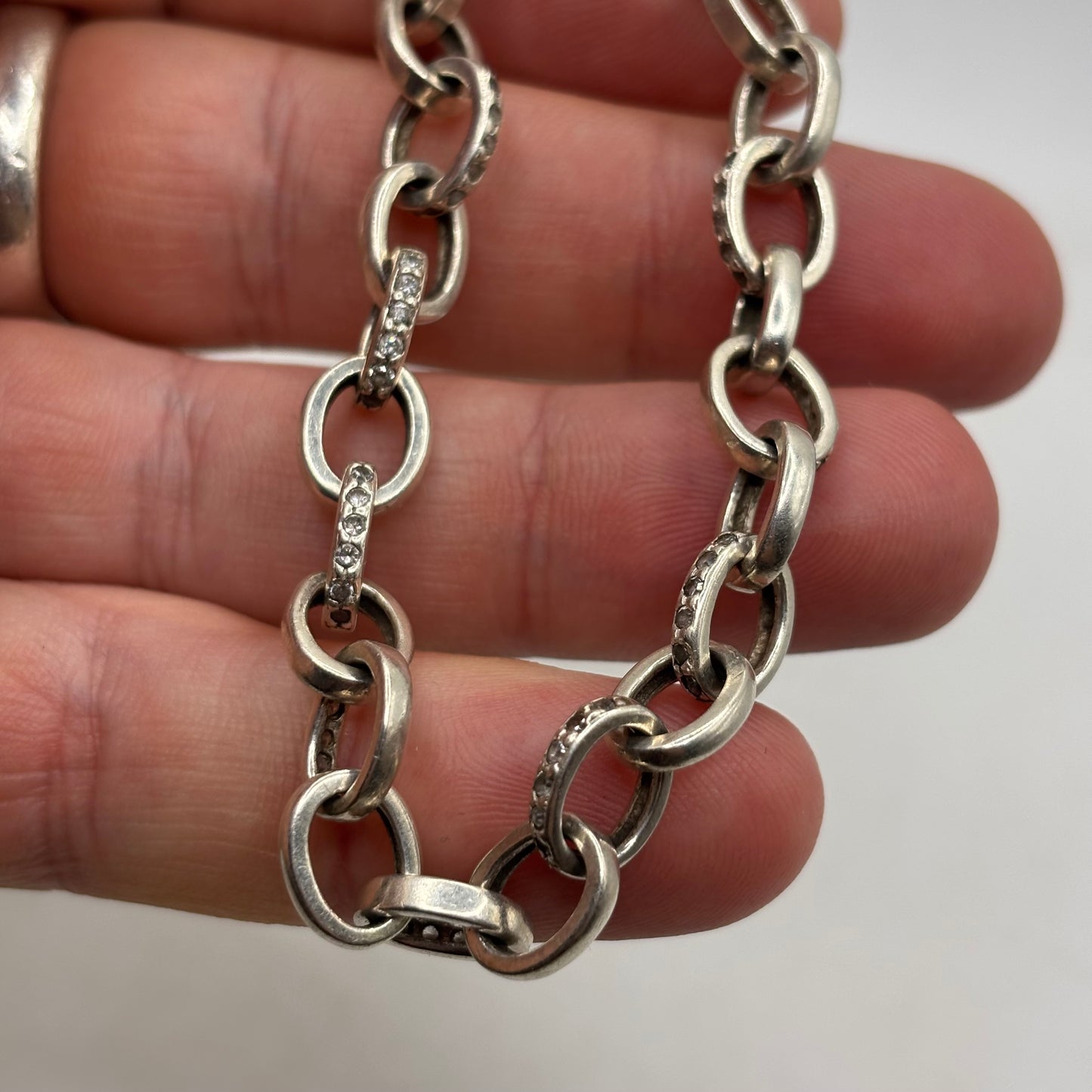 Silver 7.5” CZ Inlayed Belcher Bracelet