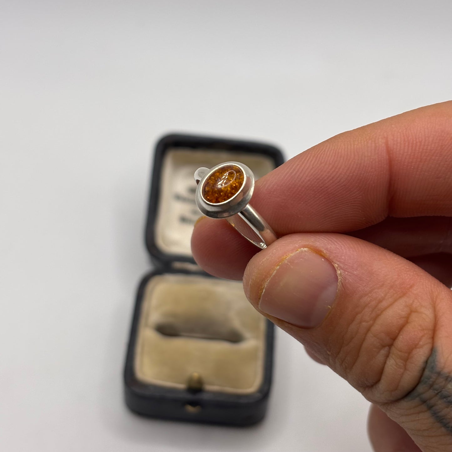 Silver Amber Ring